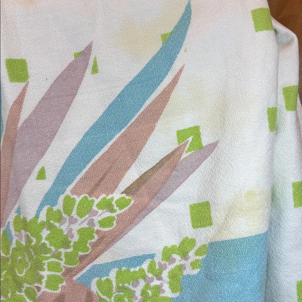 Vintage 1950’s tropical pastel Floral tablecloth- Blue, Green, and Pink. 150‎